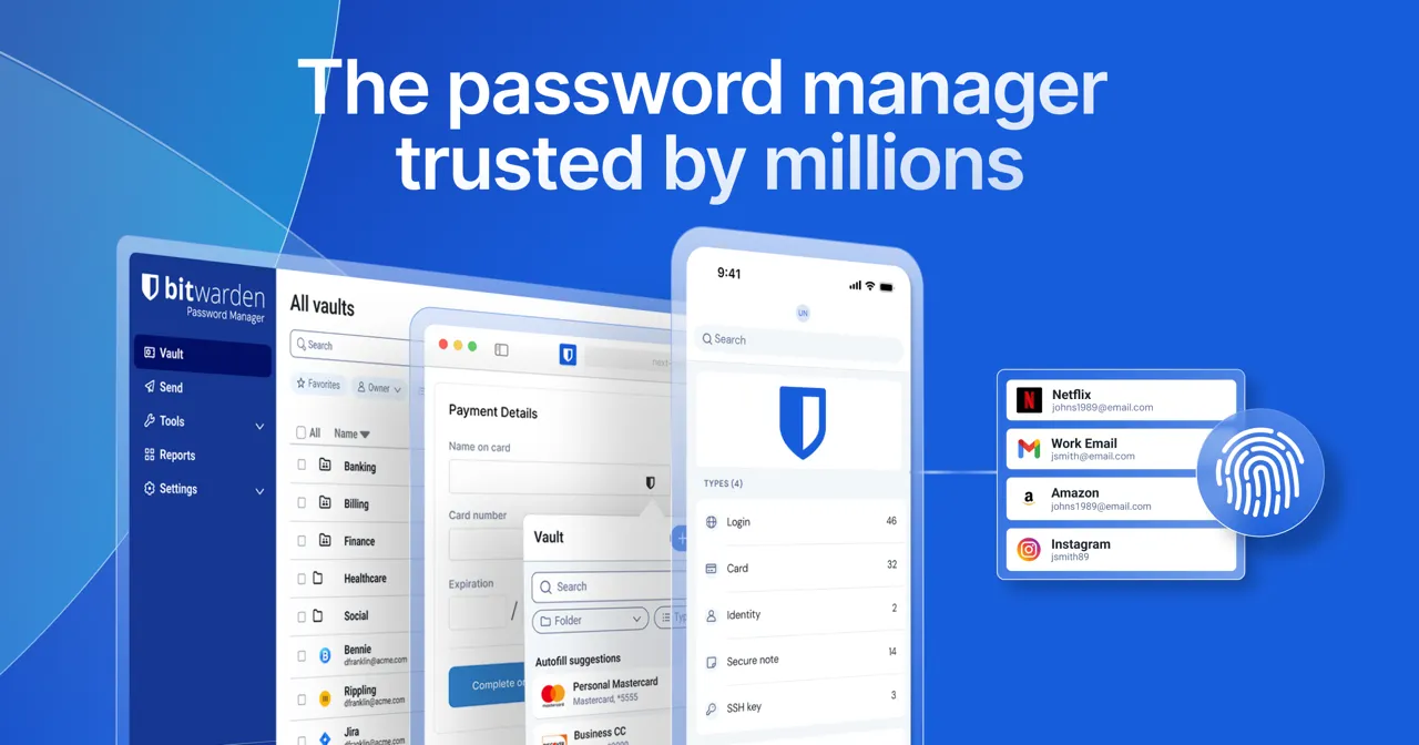Bitwarden password manager vault interface showing credential list