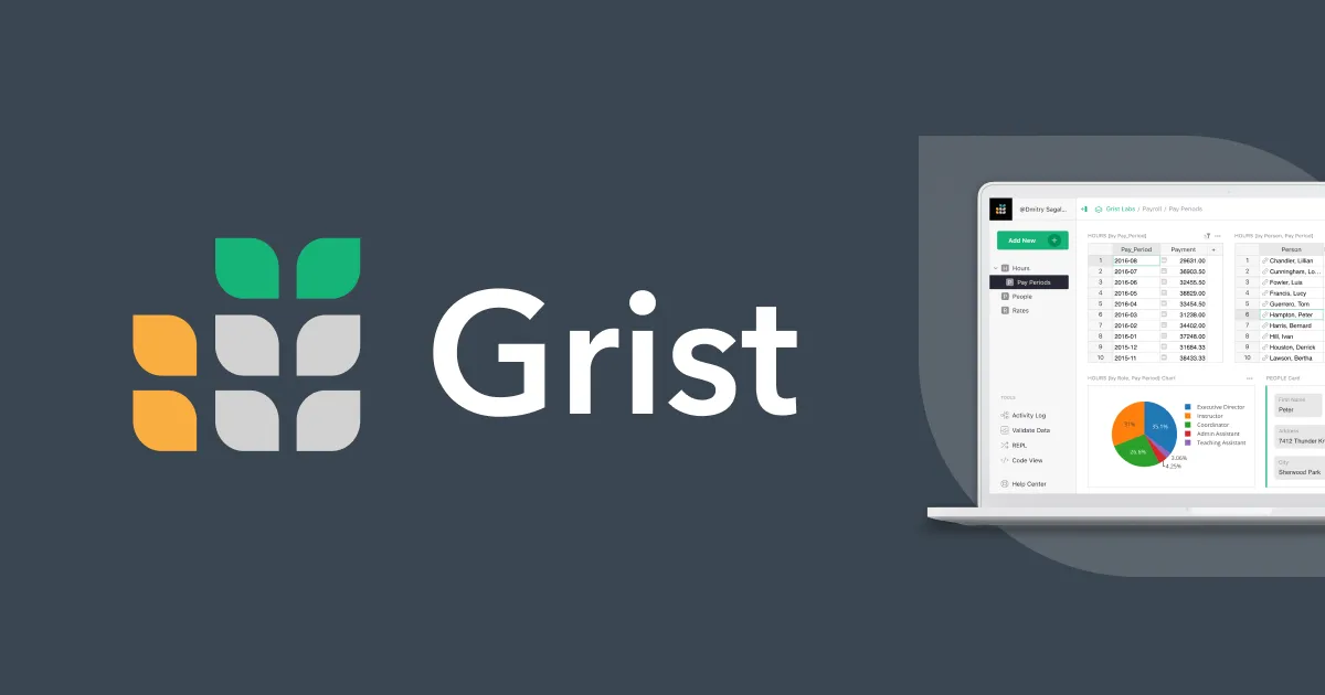 Grist spreadsheet interface showing a table with data and formula columns