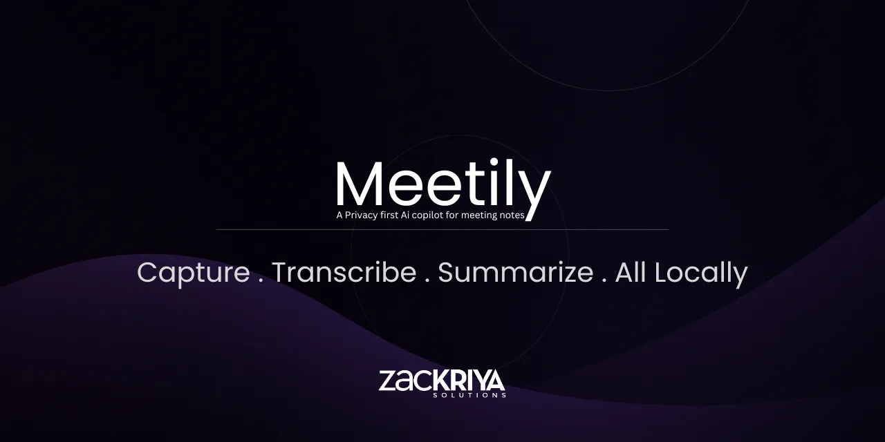 Meetily meeting assistant interface showing transcript and summary panels