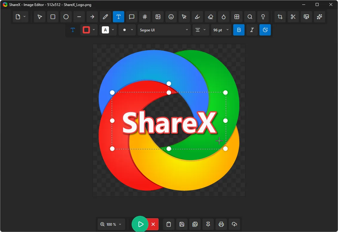 ShareX screen capture tool showing the main window with capture region options